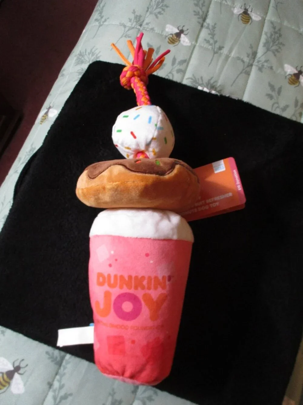 Dunkin x Bark Strawberry Dragon Fruit Refresher and Donut Dog Toy NWT